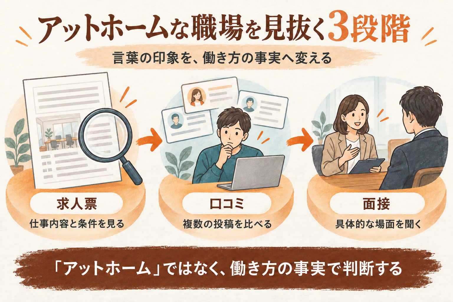 アットホームな職場を求人票・口コミ・面接の3段階で見抜く方法