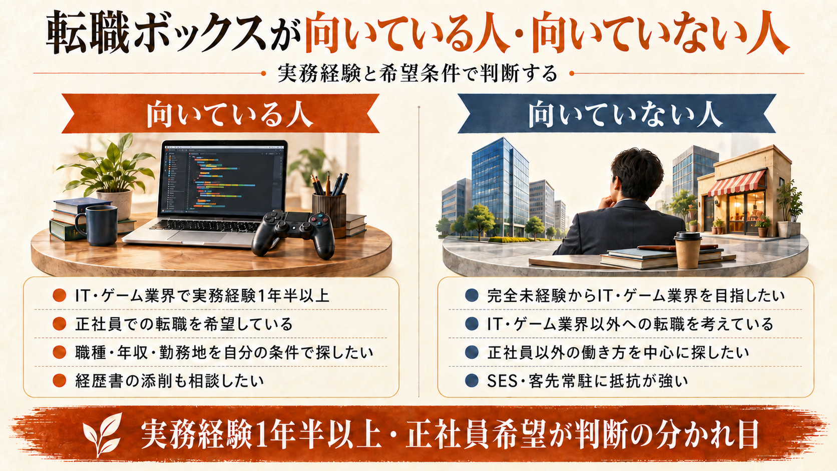 転職ボックスが向いている人・向いていない人の比較図